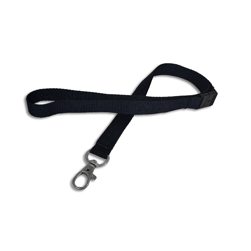 Cordino da 15 mm nero con dispositivo di sicurezza e gancio in metallo senza nichel