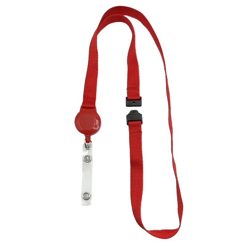 Cordino porta badge da 15 mm rosso con avvolgitore per badge e dispositivo di sicurezza