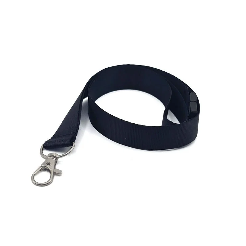 Cordino da 20mm nero con dispositivo di sicurezza e gancio in metallo senza nichel
