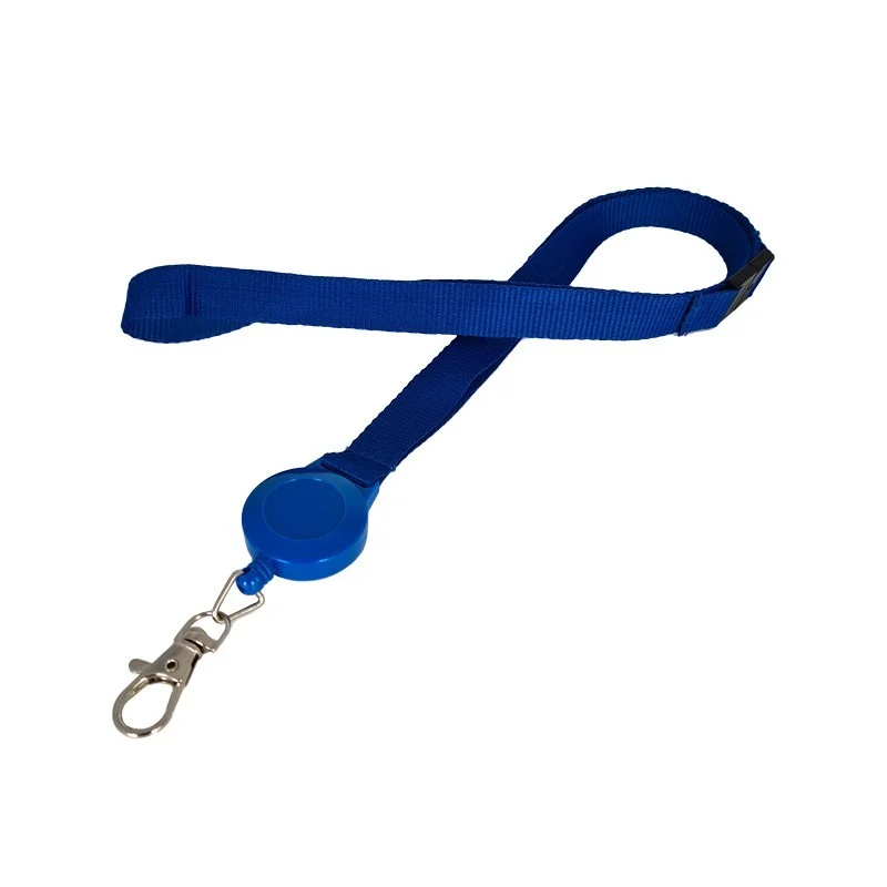 Cordino porta badge da 15 mm blu con avvolgitore per badge e dispositivo di sicurezza