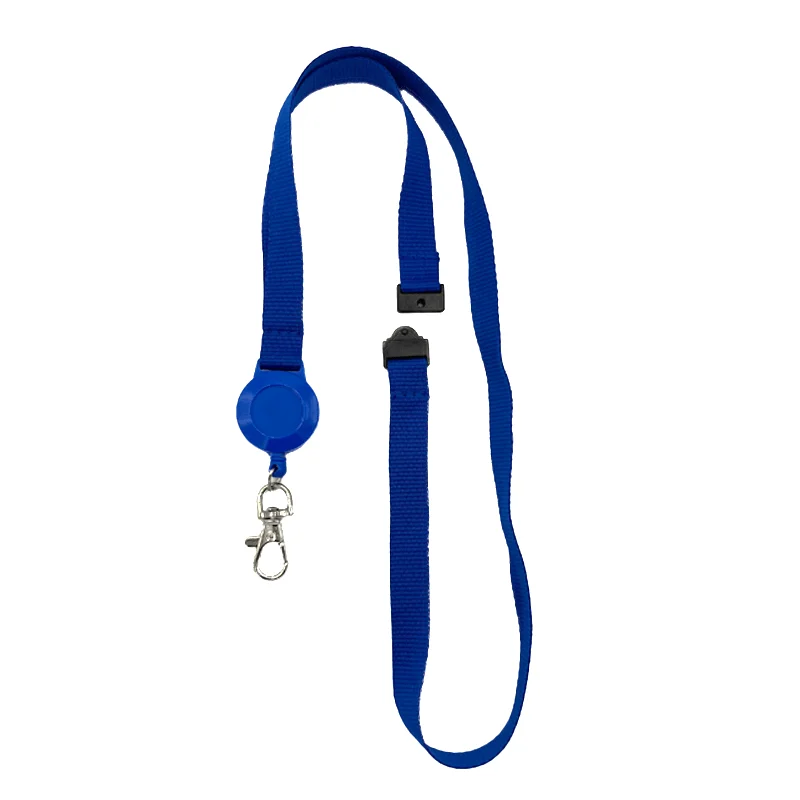 Cordino porta badge da 15 mm blu con avvolgitore per badge e dispositivo di sicurezza Cordino porta badge da 15 mm blu con avvolgitore per badge e dispositivo di sicurezza