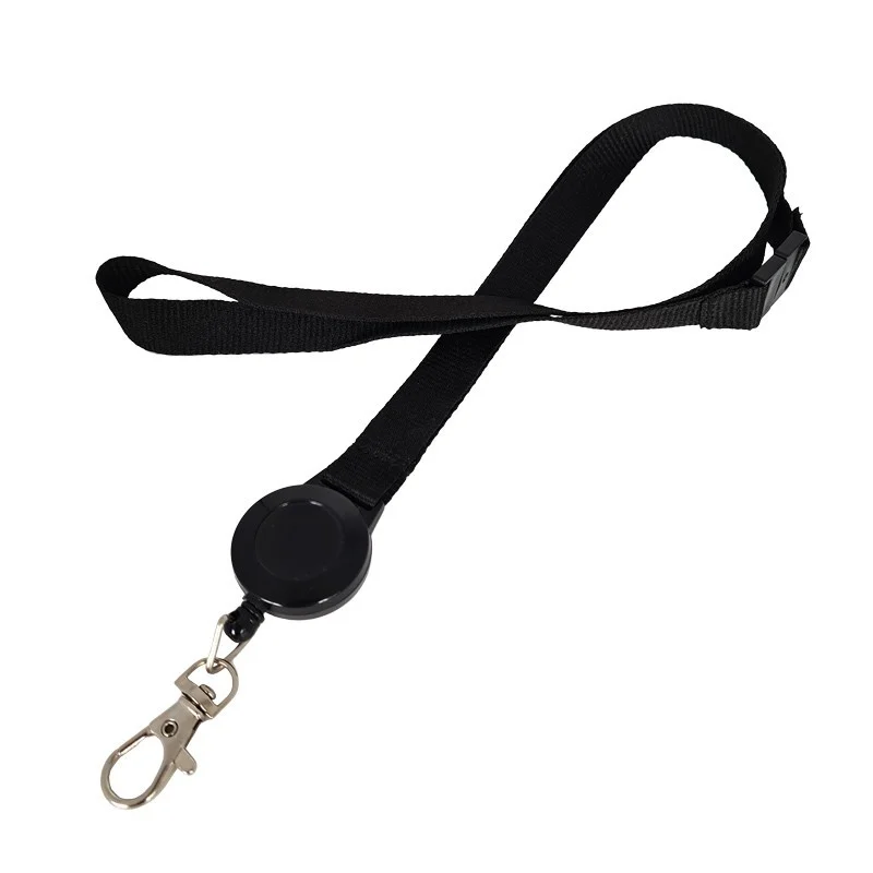 Cordino porta badge da 15 mm nero con avvolgitore per badge e dispositivo di sicurezza Cordino porta badge da 15 mm nero con avvolgitore per badge e dispositivo di sicurezza