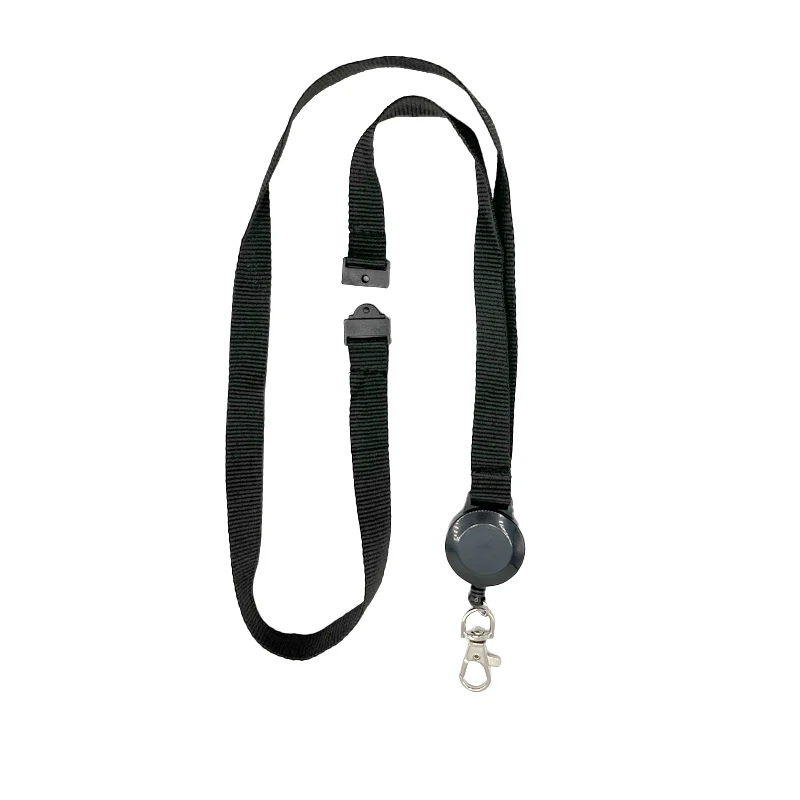 Cordino porta badge da 15 mm nero con avvolgitore per badge e dispositivo di sicurezza Cordino porta badge da 15 mm nero con avvolgitore per badge e dispositivo di sicurezza