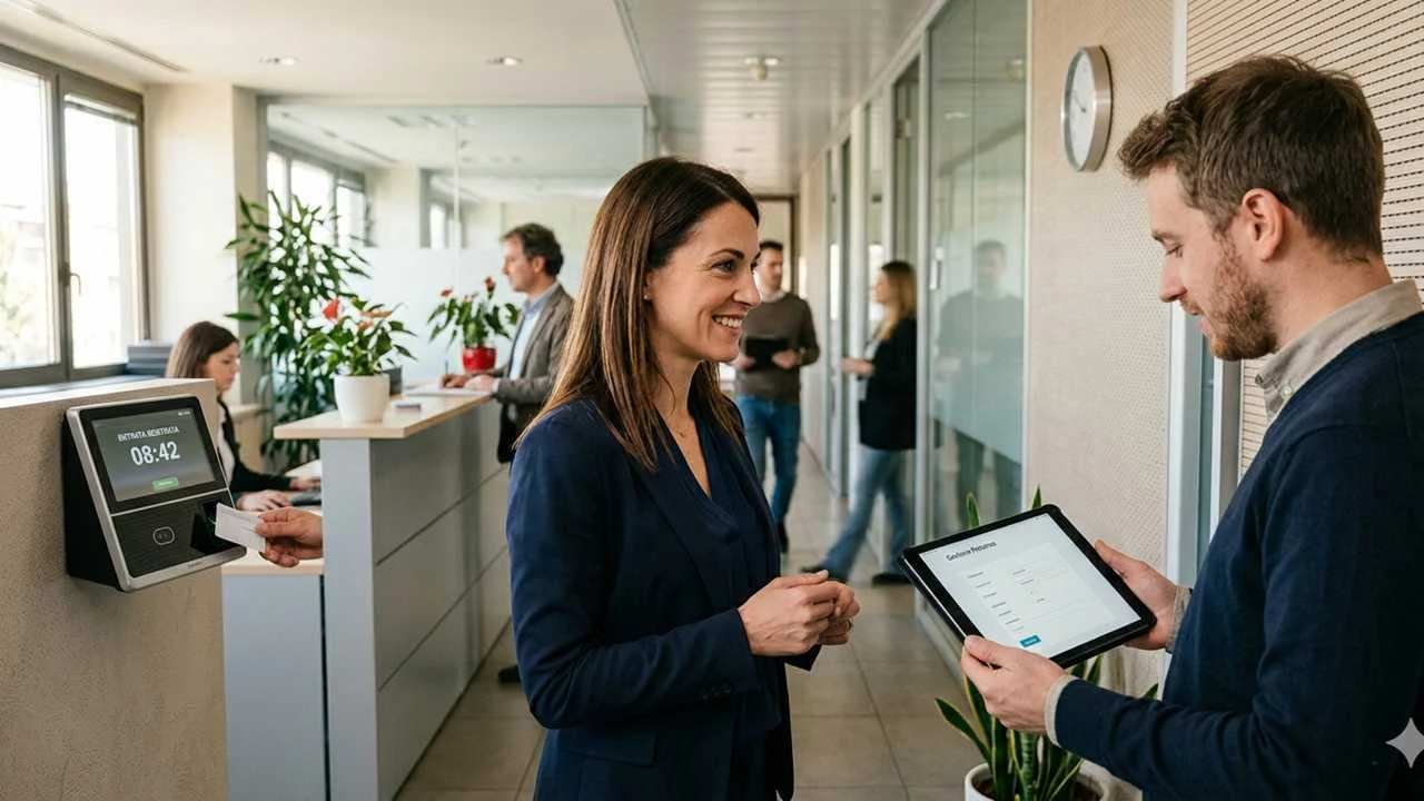 Software o programma - le persone parlano con computer in mano