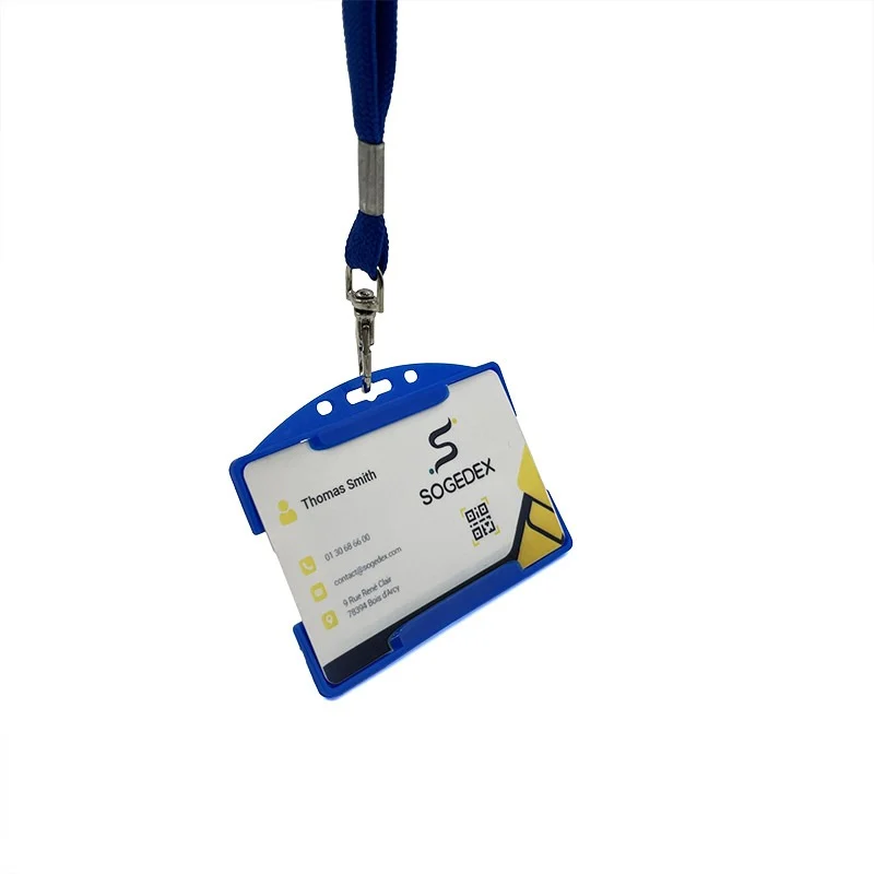 Porta badge aperto per una tessera blu